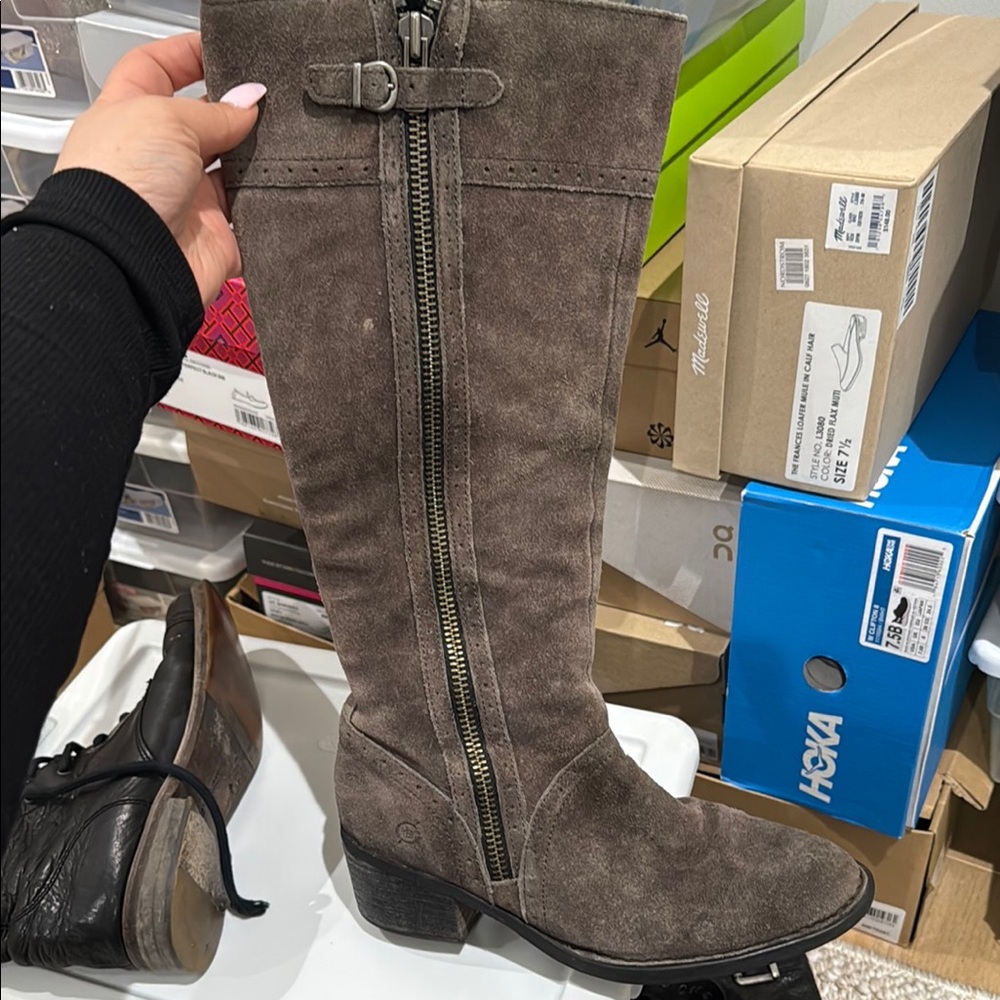 Born Brown Heeled Boots with Suede Finish
